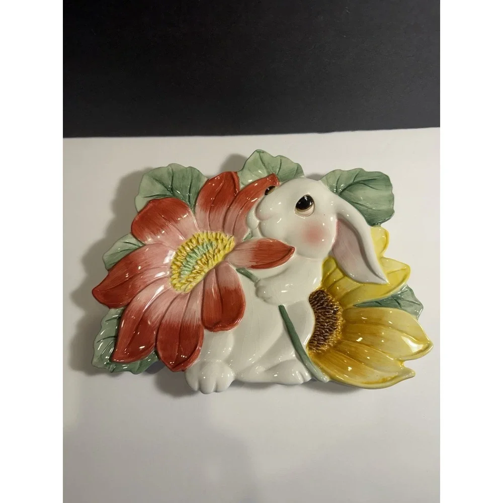 Fitz & Floyd Bunny Blooms Serving Platter Easter Rabbit Floral Tray Essentials